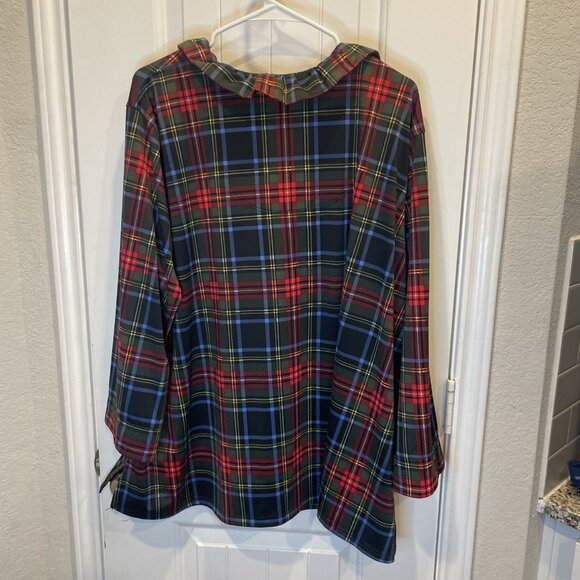 Ali Miles Women’s 2X Tartan Plaid Ruffle Neck Tunic Top Blouse Christmas Holiday - Picture 7 of 7